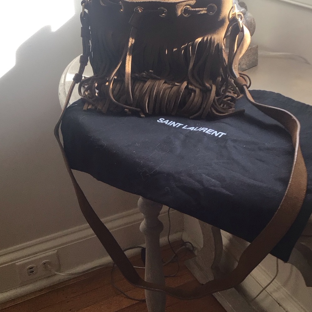 Saint Laurent Tan Fringe Shoulder Bag